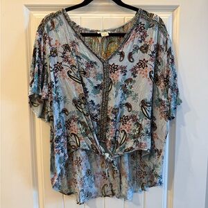 Lola P Multicolor Floral Tie-Front Blouse
